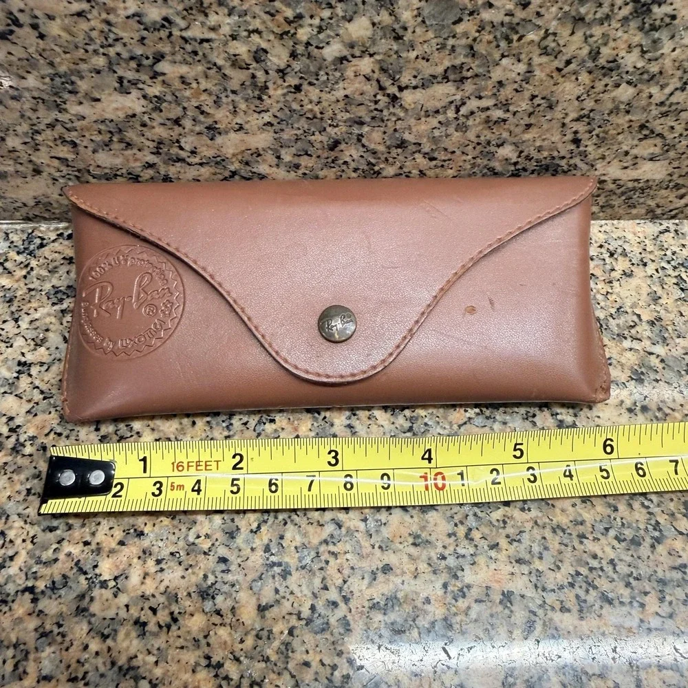 VTG Ray-Ban Brown Genuine Leather Embossed Sunglasses Case Made in Italy